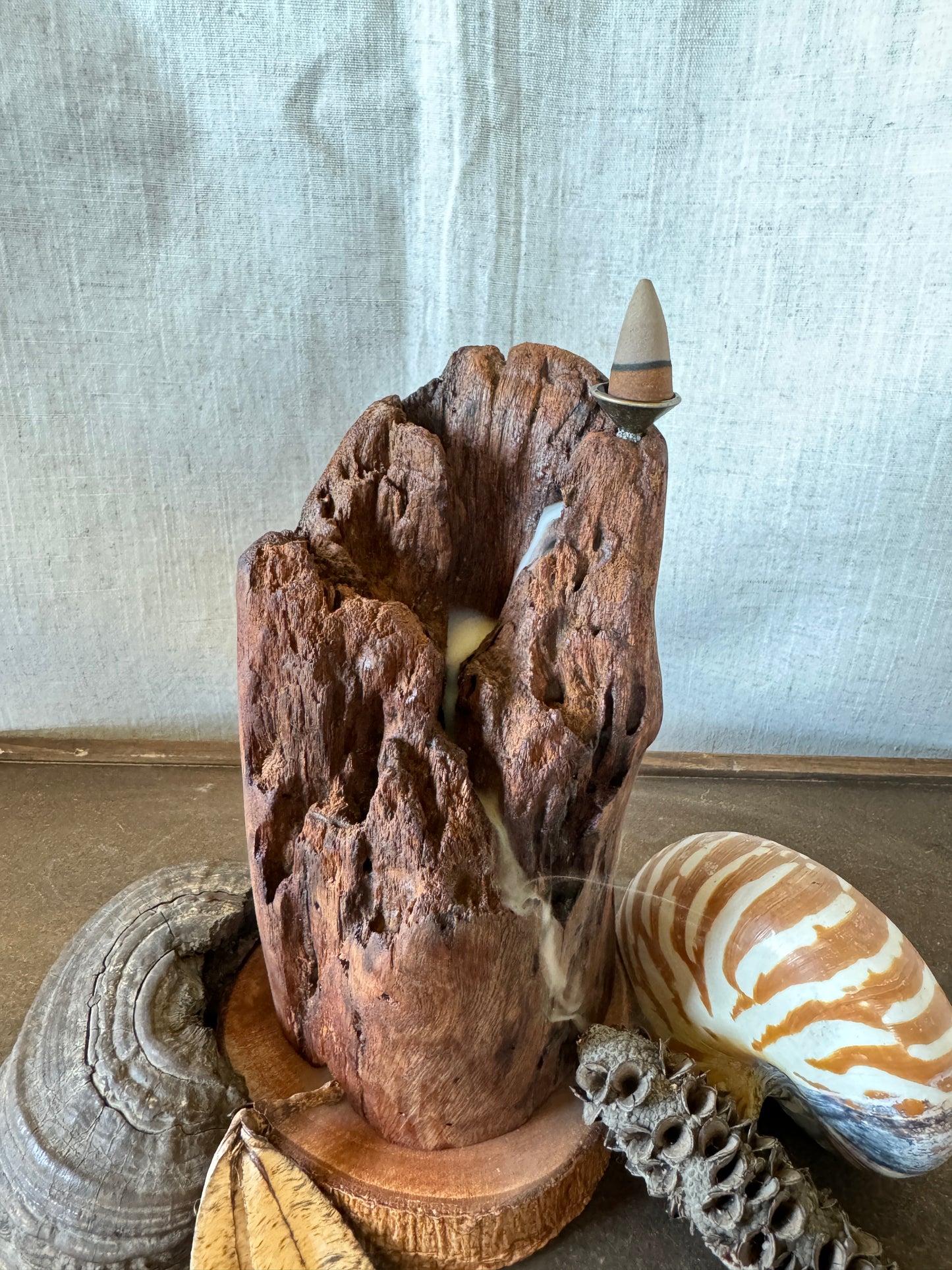 Satin Cedar Driftwood Backflow Incense Holder