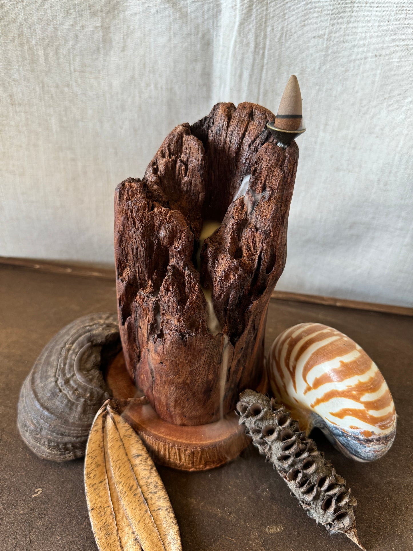 Satin Cedar Driftwood Backflow Incense Holder