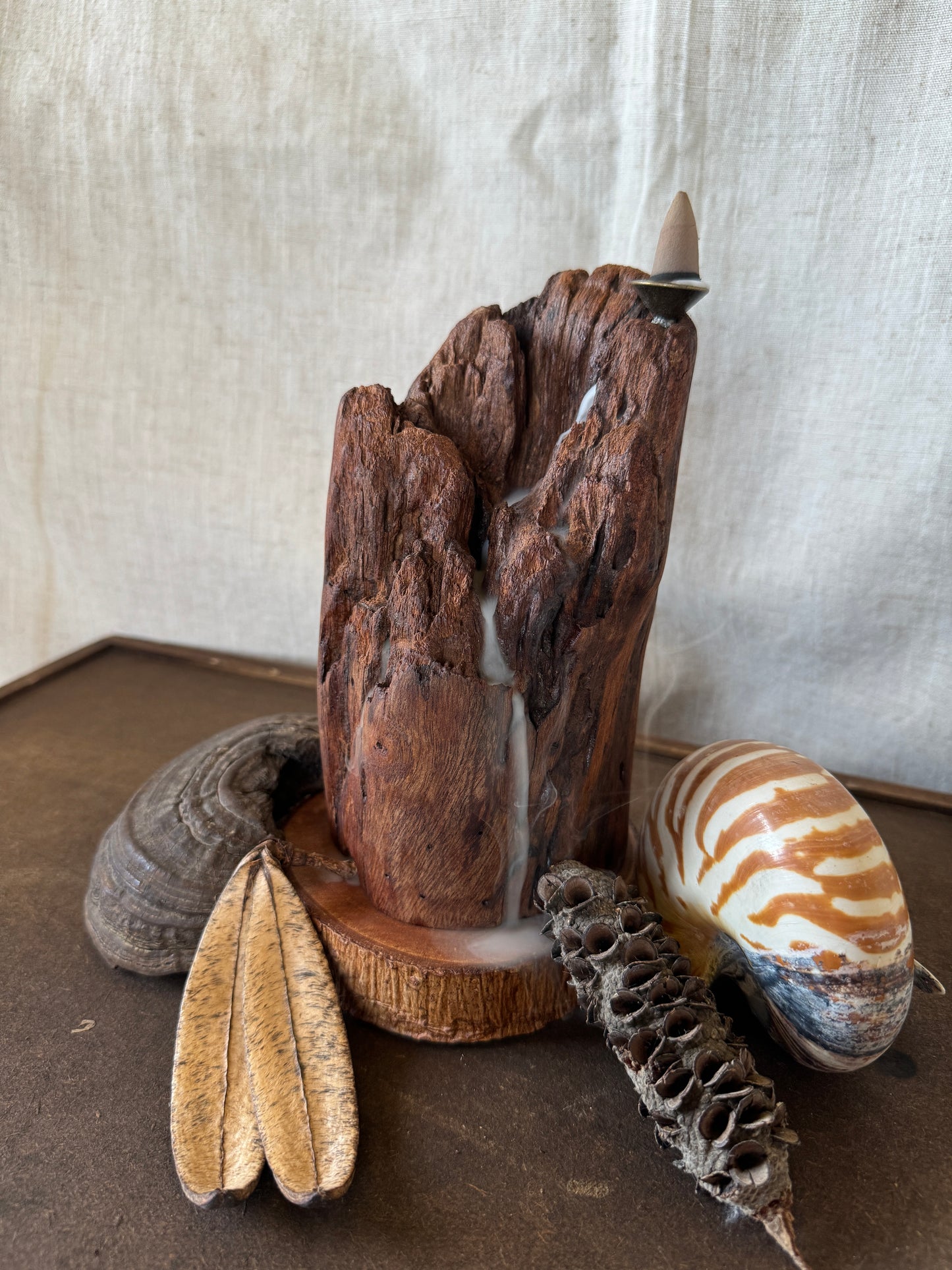 Satin Cedar Driftwood Backflow Incense Holder