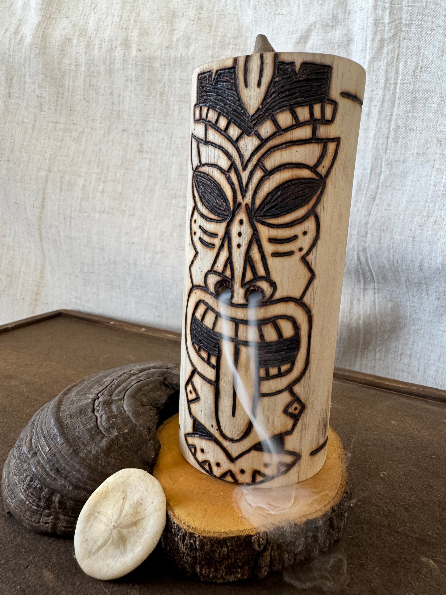 Natural Wood-Burned Maori Driftwood Backflow Incense Holder