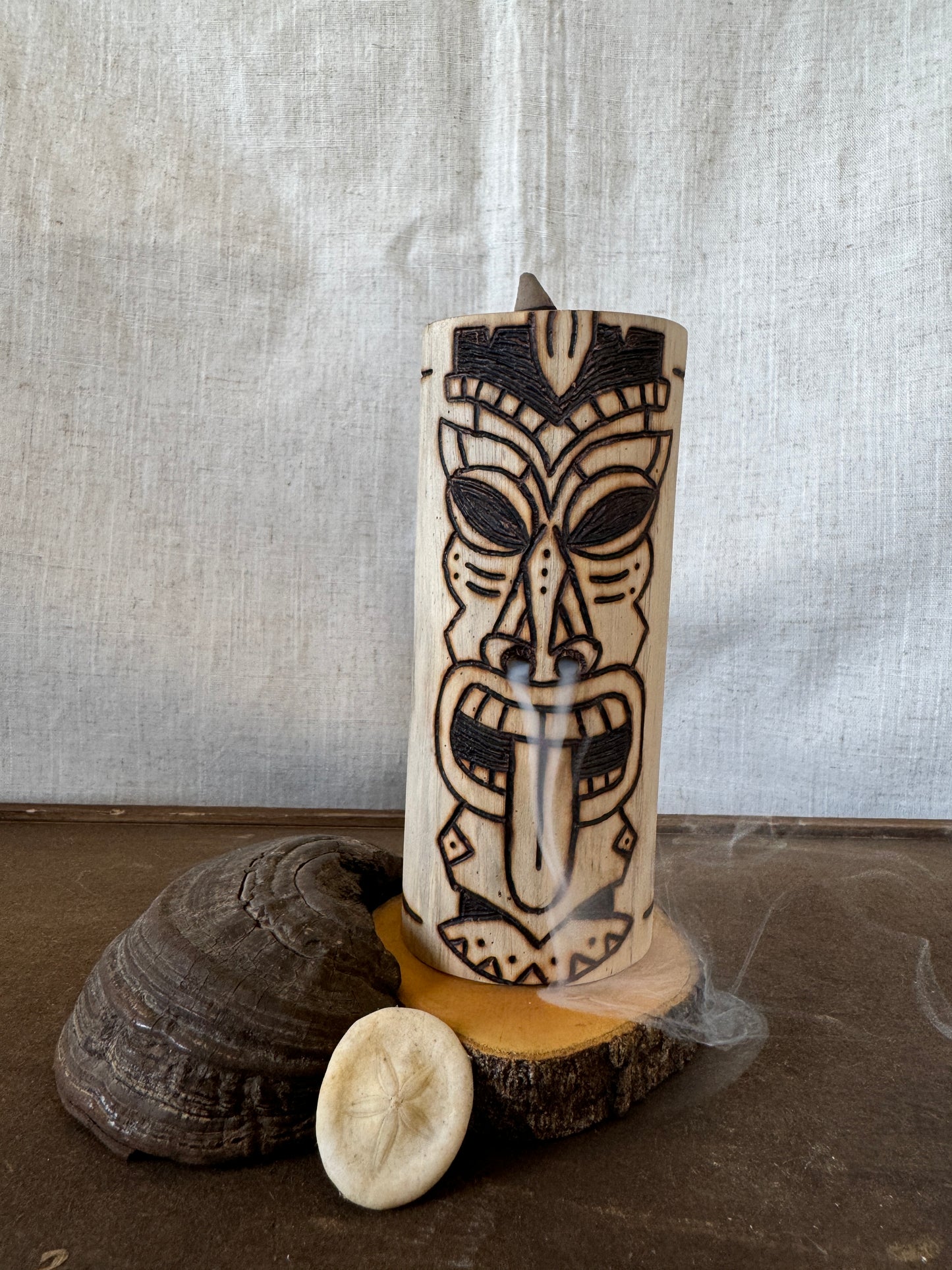 Natural Wood-Burned Maori Driftwood Backflow Incense Holder