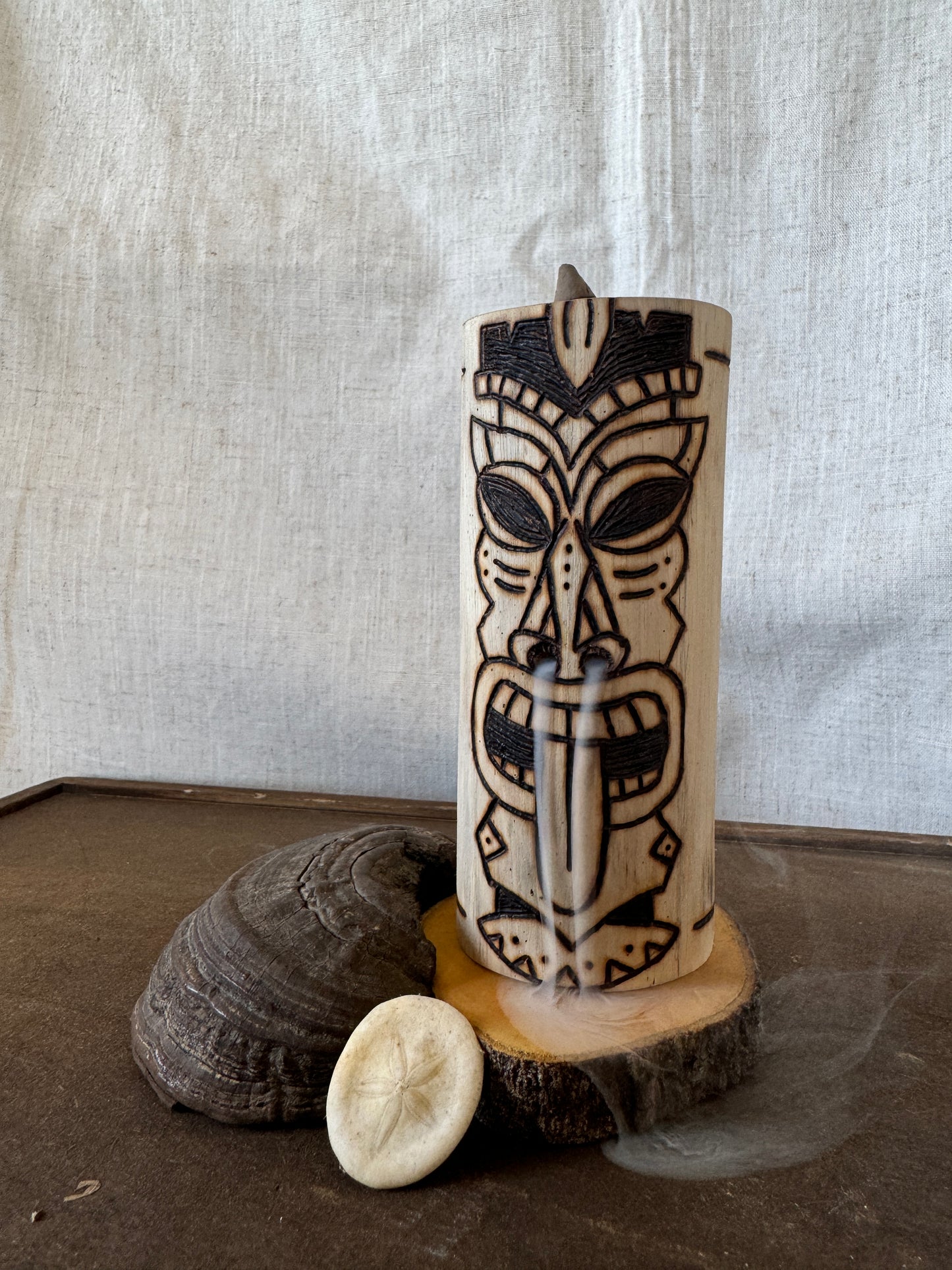 Natural Wood-Burned Maori Driftwood Backflow Incense Holder