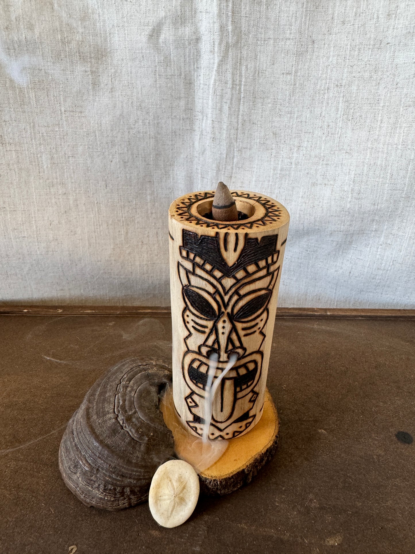 Natural Wood-Burned Maori Driftwood Backflow Incense Holder