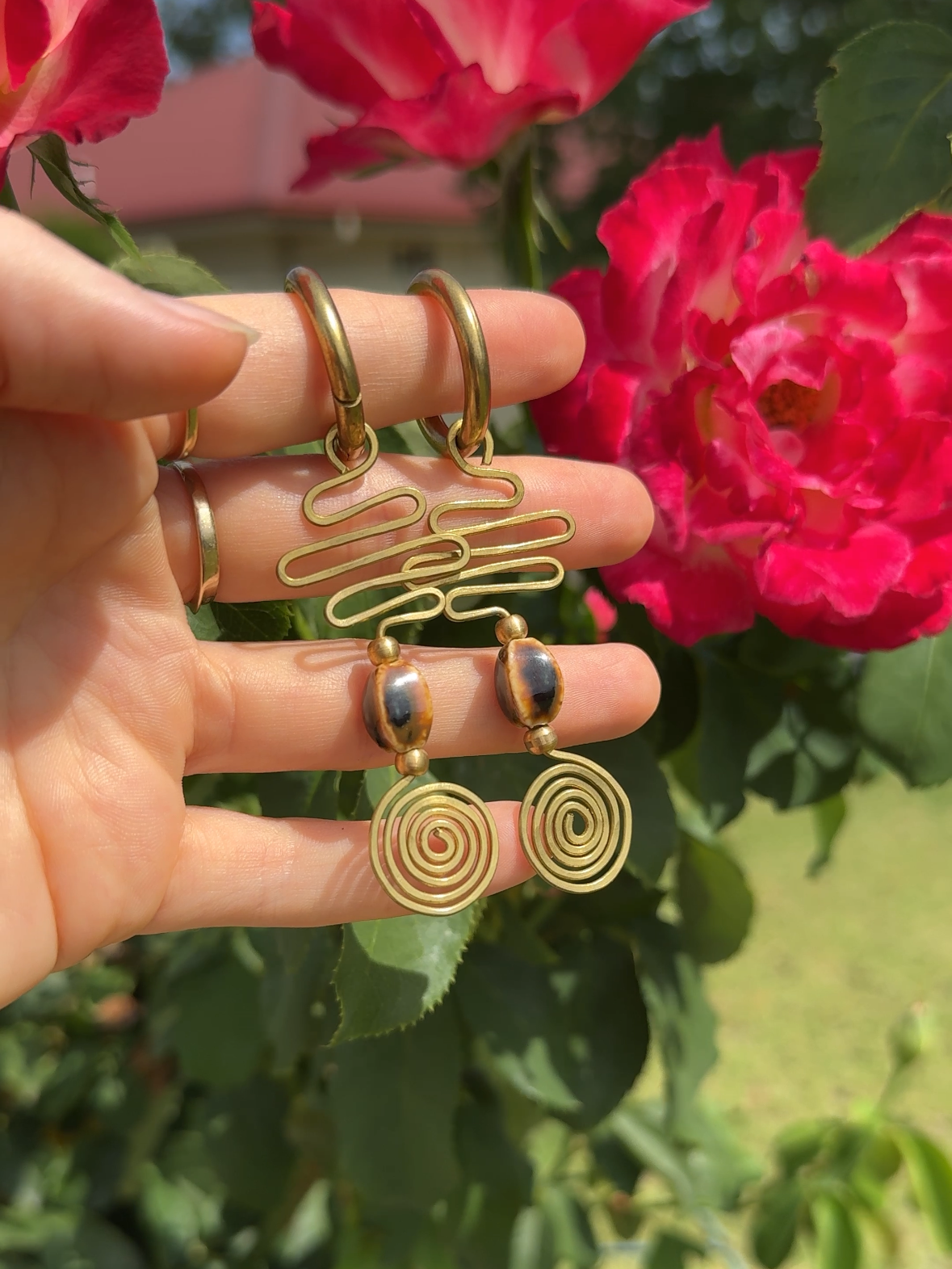 Spiral Path~Brass Ear Hangers /Weights