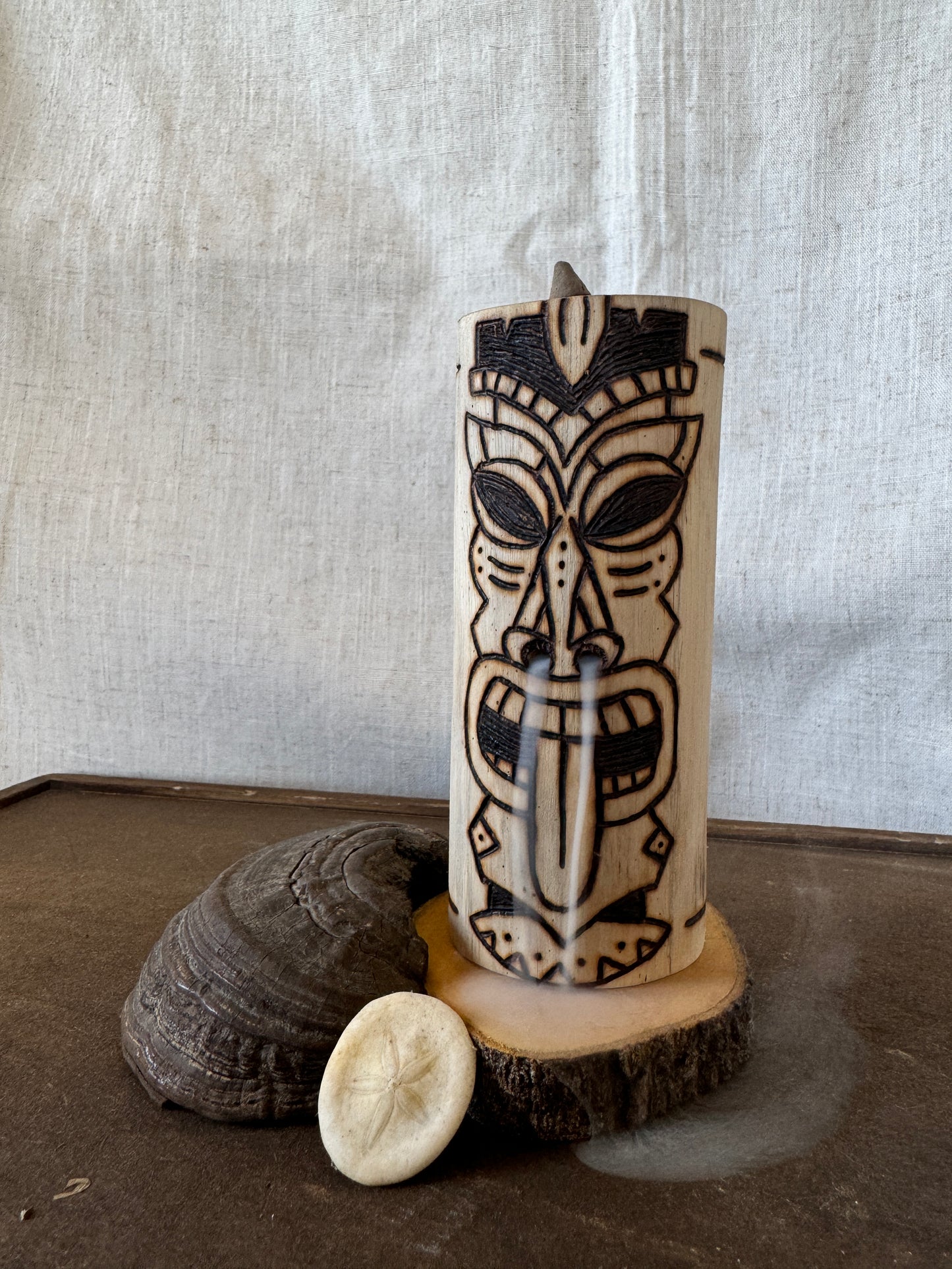 Natural Wood-Burned Maori Driftwood Backflow Incense Holder